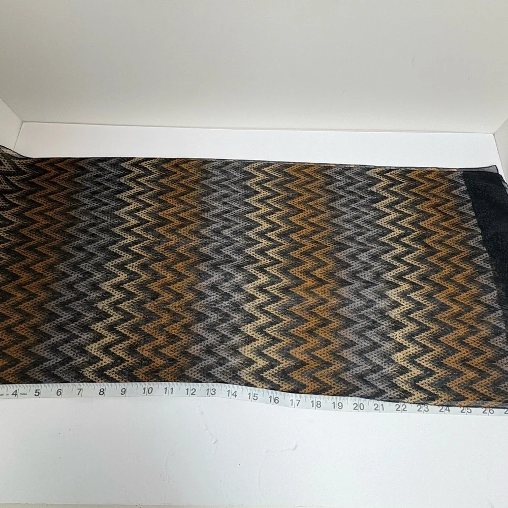 Vintage Chevron Patterned Scarf in Black, Brown and Gray